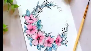 #howtodraw #floralwreath |#stepbystep Wreath doodle #watercolor Wreath Painting tutorial