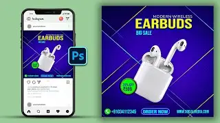Earbuds Social Media Design In Photoshop  | Social Media Poster design In Photoshop 2024
