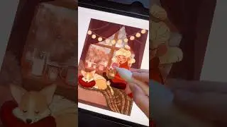 Drawing a Cozy Winter Illustration 🎄❄️🐶 #shorts #illustration #digitalart