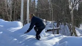 Knee deep in snow, high heeled boots, leather boots, girl falls, falls in snow, girl in boots