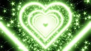 Green Neon Heart With Star Shaped Glitter Particles on a Glittery Background. 4K Video Loop