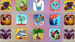 Siren Head Haunted,Bowmasters,Imposter Squid,Scary Squid,IT Horror,Happy Glass,Free Fire,Gumball 4