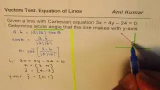 Determine acute angle that the line 3x + 4y - 24 = 0 makes with the y axis