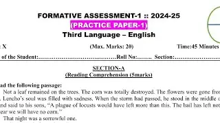 10th class english fa1 question paper 2024-2025