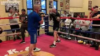 Jimmy Kelly hits the speed mitts during the media day for his bout with Jaime Munguia