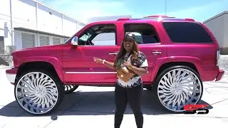 Candy Magenta Pink Chevy Tahoe on 34” ASANTI Wheels