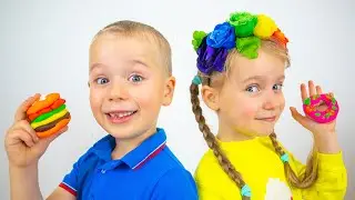 Gaby and Alex Play Doh & Food Challenge for kids