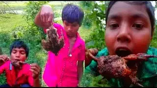 Primitave technology small boys catch quail bird trap and cooking eating delicious Amazing Nature