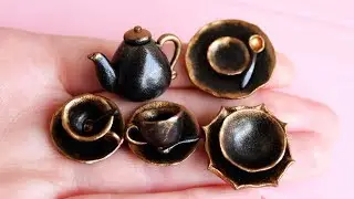 Miniature black cookware set. Polymer clay. Tutorial. DIY. Миниатюрная посуда в черном цвете.
