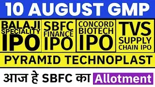 SBFC FINANCE IPO GMP TODAY | TVS SUPPLY CHAIN IPO GMP | CONCORD BIOTECH IPO GMP | PYRAMID TECH IPO 🔥