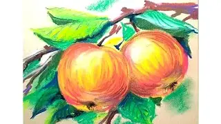 Как просто нарисовать наливные яблочки сухой пастелью на крафтовой бумаге.