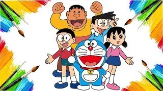 Coloring Page Doraemon and Friends Animation Cartoon For Children : Drawing And Coloring