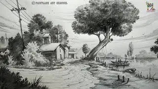 How to draw a Landscape Drawing and Shading For Beginners | Step by Step