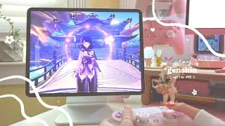 🧸 playing genshin impact on a cute lil' ipad setup | 40 min of gameplay (jp dub) + controller asmr ✩