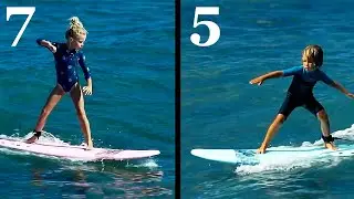 HOW WE LEARNED TO SURF! Surf School Part 2. The Ultimate Surf Routine in Hawaii. 7 and 5 yrs old.