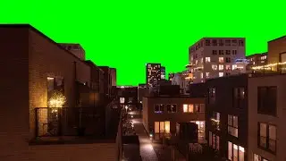 City Buildings Time-lapse Green Screen Background 4K Video Effect w/ alley, sidewalk & lights.