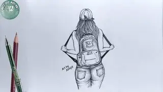 How to draw a girl with school bag // Girl Drawing //  