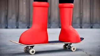 Skateboarding in BIG RED BOOTS!