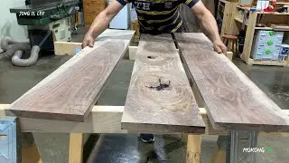 Walnut Standing Desk / How to Laminate Curved Wood Boards / Resin Art Woodworking