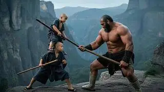 [Kung Fu Movie] 3 little monks merge into one and knock the bully off the cliff in 1 second!