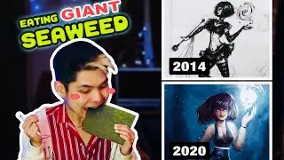 Recreating my FIRST INSTAGRAM DRAWING from 2014 While Eating GIANT SEAWEED SHEETS