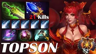 Topson [Lina] Mid Full of magical Build With Max Stack Fiery Soul NO MERCY 22Kills Dota2 7.35d
