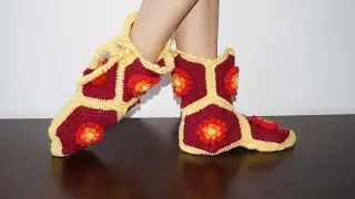 Сапожки из шестиугольников крючком / Сrochet bootes