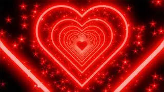 Red Neon Heart With Star-Shaped Particles on a Black Background. 4K Video Loop