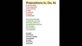 In,On, At Usage/ Prepositions/