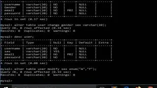Alter table commands with mysql commandline client