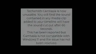 Camtasia sound stops after 60 seconds