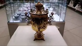 Тульский угольный самовар 5 литров желтый цилиндр 