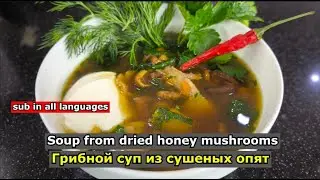 Mushroom soup made from dried honey mushrooms.
