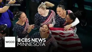 Young gymnasts cheer on Suni Lee at her Minnesota training gym