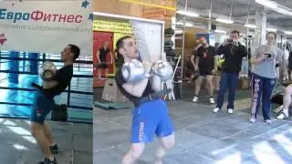 Johny Benidze - 2x42kg jerk 10 reps / Джони Бенидзе толкает 2 гири по 42 кг 10 раз
