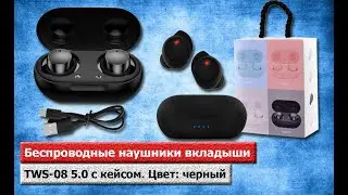 Беспроводные наушники вкладыши TWS-08 5.0 с кейсом. Цвет: черный