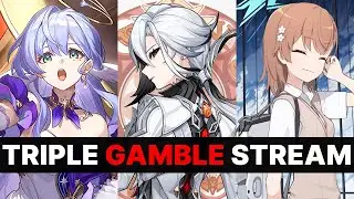 TRIPLE GAMBLING ADDICTS ONLY | Robin (Star Rail), Arlecchino (Genshin), Mikoto Misaka (Blue Archive)