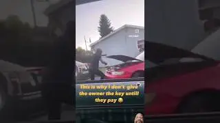 When a street mechanics fixes something on a customer's car with the hood up, they quickly ride off.