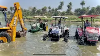 Washing My Tractors in River new jcb 3DX | Mahindra Arjun NOVO 605 | John Deere | New Holland 3630