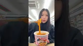 Buldak carbonara tteokbokki & ice cup at a Korean convenience store 💗