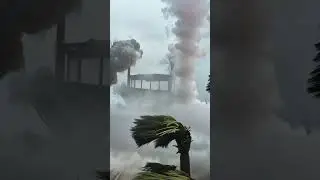 Tornado touching the ground hurricane and fog