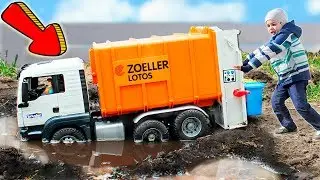 Bruder garbage truck stuck in a swamp Video about 