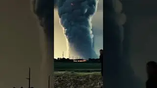 Running away from violent tornado