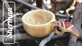 Making a wooden coffee cup (kuksa) out of white walnut
