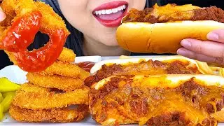 ASMR CHILI CHEESE HOTDOGS & CRUNCHY ONION RINGS *Dairy Queen (NO TALKING) ASMR Phan