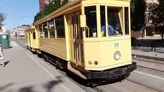 STIB/MIVB 1930's Standard Historic Tram & Trailer arriving at Albert I Square