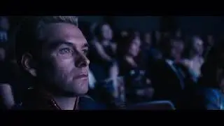 Homelander watches a movie, angrily