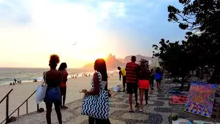 Walking tour Rio de Janeiro Sunset Arpoador Ipanema.  4K