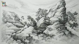 Basic Pencil Shading..Big Rocks In A Landscape With PENCIL | Pencil Drawing  | Step by step
