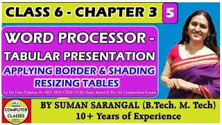 Class-6 | CH-3 | Applying Boarder and Shadings , Resizing Tables | MS-Word | part -5 |ICSE ,CBSE